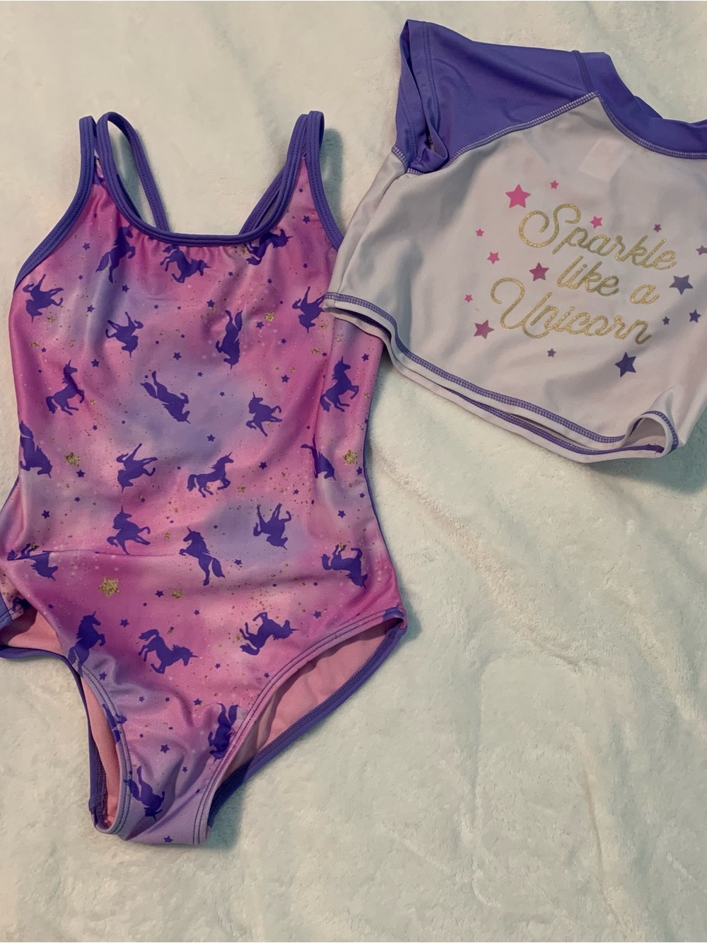 Cat & Jack Purple and Pink Unicorn One-Piece Swimsuit with Rash Guard